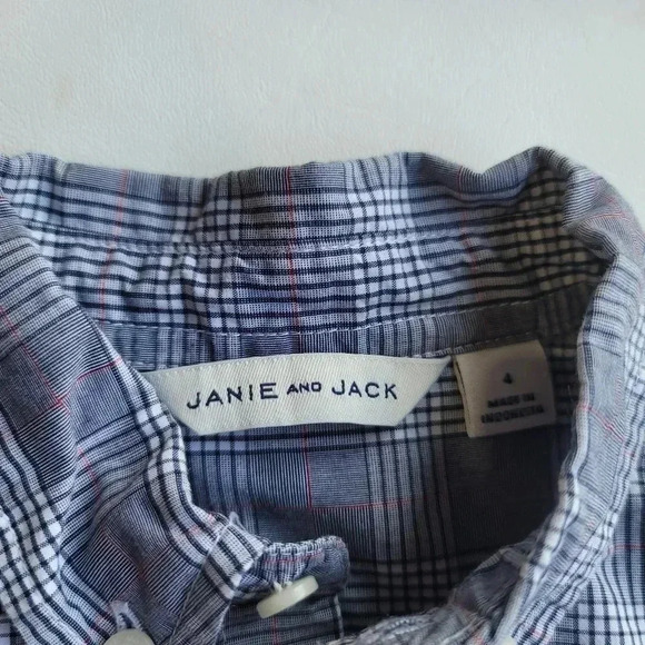 Lot of 2 Janie Jack Boy's Shirt Button Down Long Sleeves Plaid Cotton Blue sz 4 - Picture 6 of 7